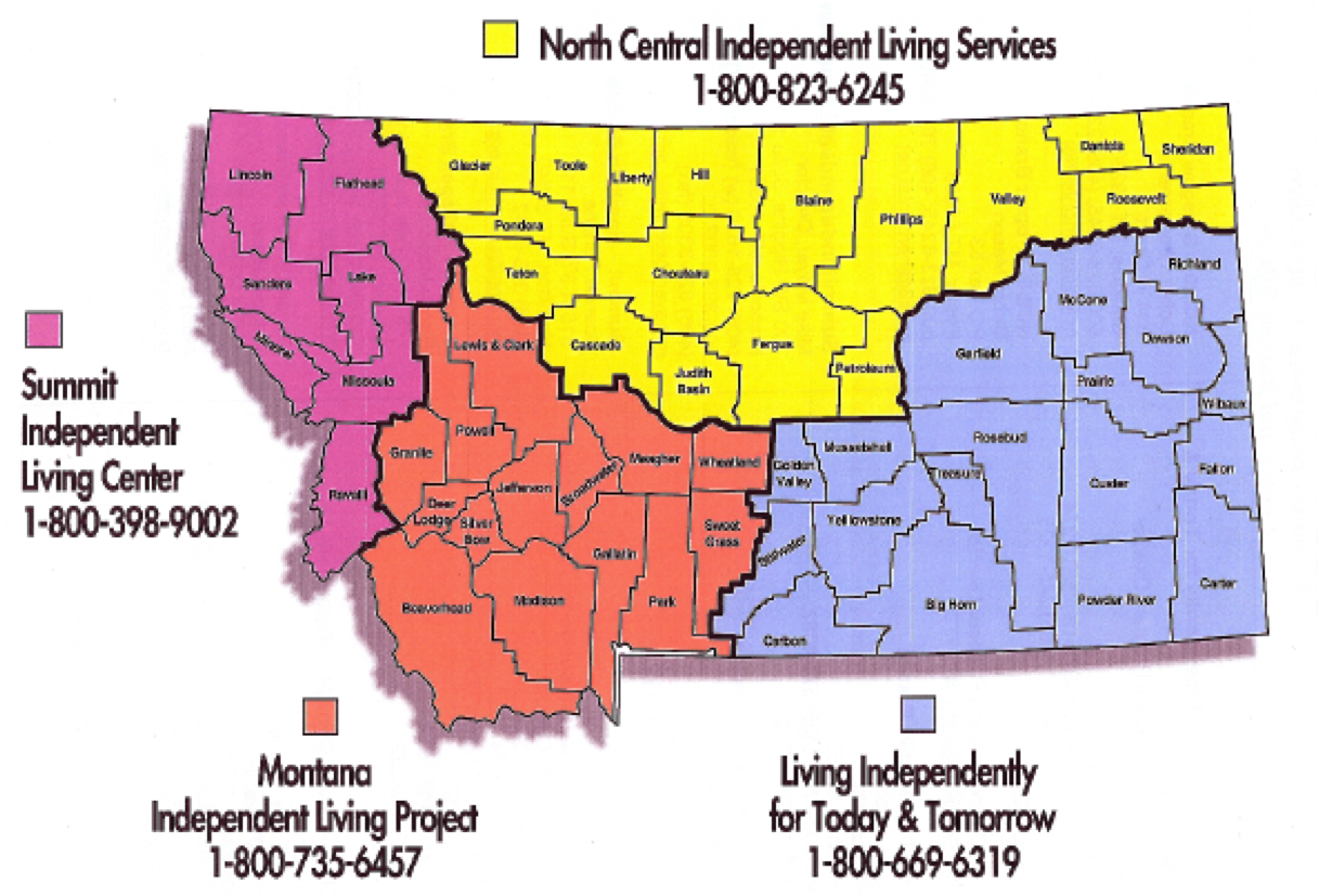 Map of counties served buy Montana CILS