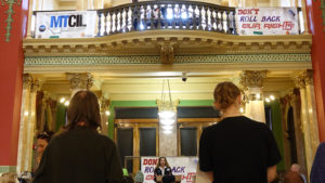 Mary Caferro speaking during Rally Day 2017 in the Montana Capitol Rotunda