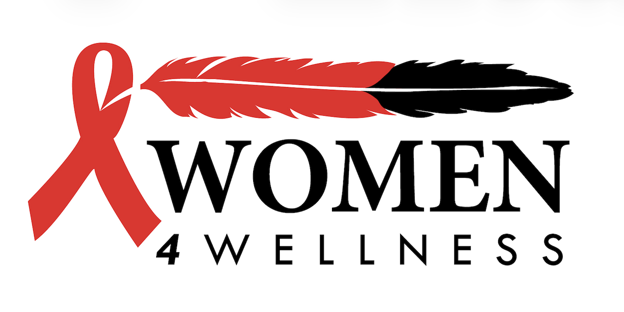 logo: A Red ribbon on the left and a feather on the right that is red at the base and black at the tip text: Women 4 Wellness